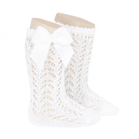 Calcetines Altos de Perlé Calados con Lazo de Grosgrain CÓNDOR