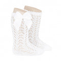 Calcetines Altos de Perlé Calados con Lazo de Grosgrain CÓNDOR