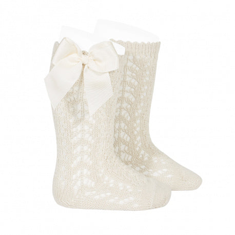Calcetines Altos de Perlé Calados con Lazo de Grosgrain CÓNDOR