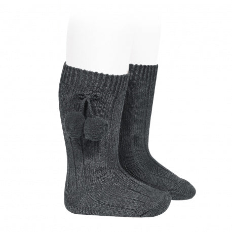 Calcetines altos canalé algodón cálido con borlas CÓNDOR