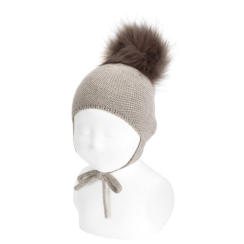 Gorro mezcla merino con orejeras y borla de pelo CÓNDOR