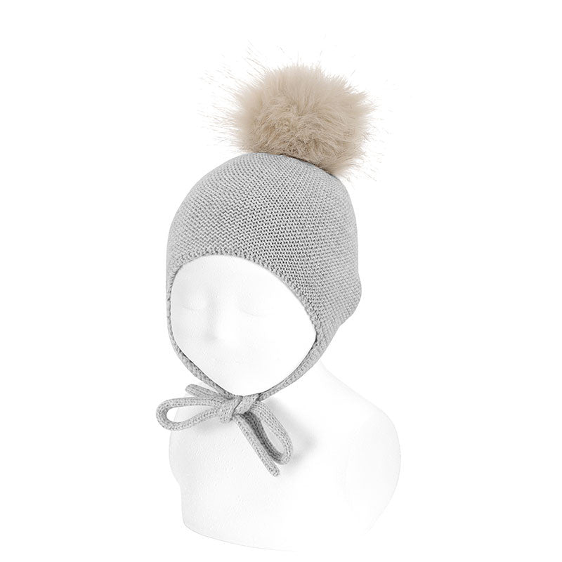 Gorro mezcla merino con orejeras y borla de pelo CÓNDOR