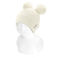 Gorro bebé canalé con dos borlas de pelo sintético CÓNDOR