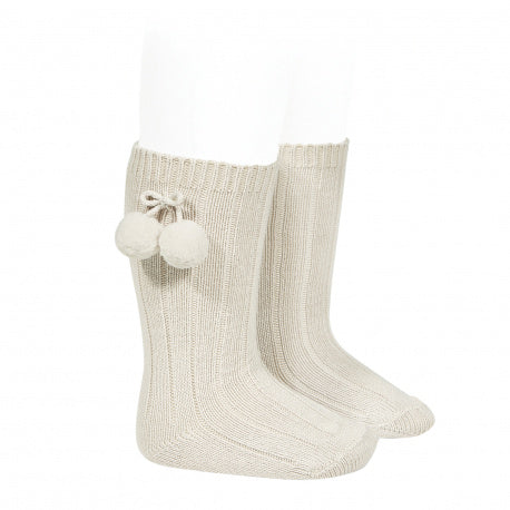 Calcetines altos canalé algodón cálido con borlas CÓNDOR